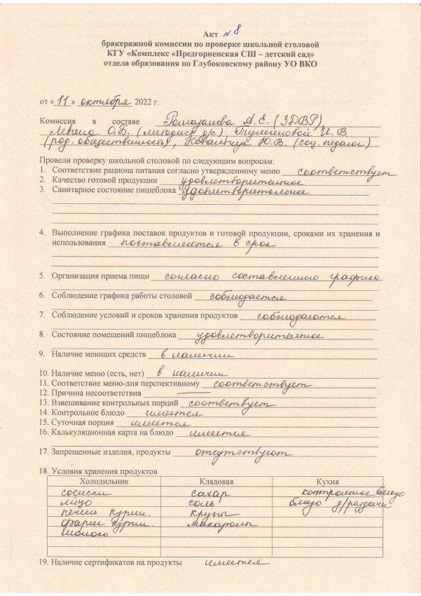 Результаты проверки школьной столовой